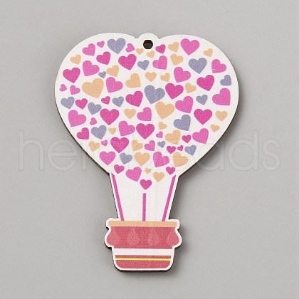Single Face Printed Heart Wood Big Pendants WOOD-CJC0011-07E-1