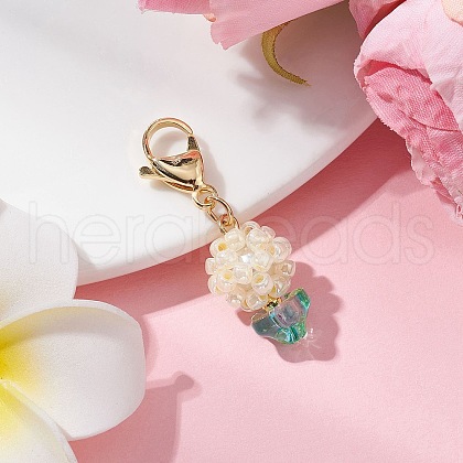 Flower Glass Seed Beads Beaded Pendant Decorations HJEW-MZ00196-01-1