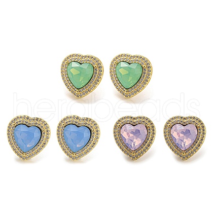 Cubic Zirconia Heart Stud Earrings EJEW-K263-01G-1