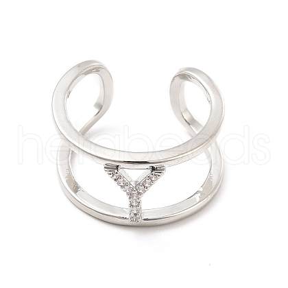 Clear Cubic Zirconia Initial Letter Open Cuff Ring RJEW-A012-01P-Y-1