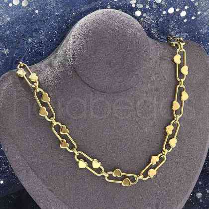 304 Stainless Steel Oval Heart Link Chain Necklaces for Women NJEW-B123-01G-1