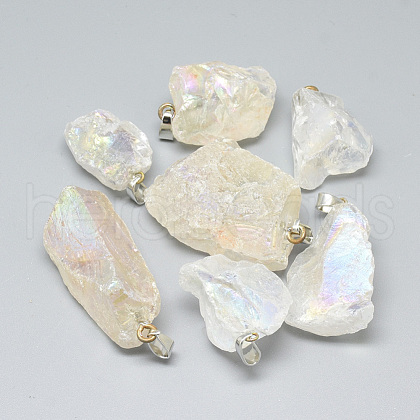 Electroplate Rough Raw Natural Quartz Crystal Pendants G-S266-02G-1