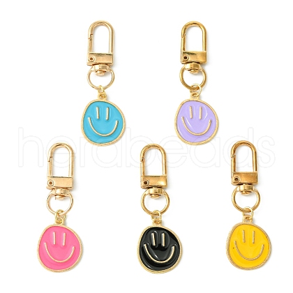 Smiling Face Alloy Enamel Pendant Decoration HJEW-FS00011-1