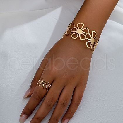Hollow Flower Alloy Cuff Bangle & Cuff Ring Sets FS-WG3E984-02-1
