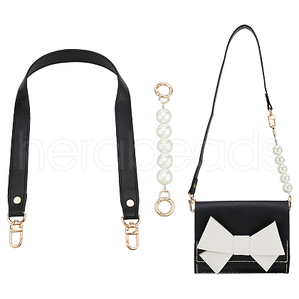 WADORN 2Pcs 2 Style PU Leather & Round ABS Plastic Imitation Pearl Bag Straps Sets FIND-WR0009-23A-1