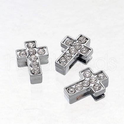 Alloy Cross Slide Charms with Grade A Rhinestones ALRI-R034-02-1