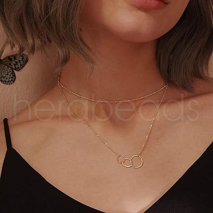 3-Ring Alloy Pendant Double Layer Necklaces for Women FS-WG29DD6-01-1