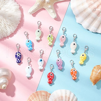 12Pcs Handmade Porcelain Fish Pendant Decorations HJEW-JM03263-1