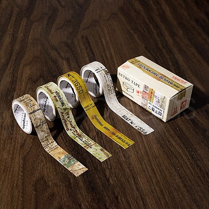 4 Rolls Retro Word Decorative Paper Tapes STIC-C008-01B-1
