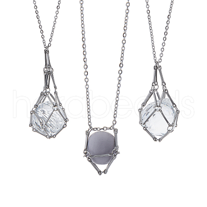 3Pcs 3 Styles 304 Stainless Steel Macrame Pouch Cable Chain Necklace Making NJEW-FH00004-1