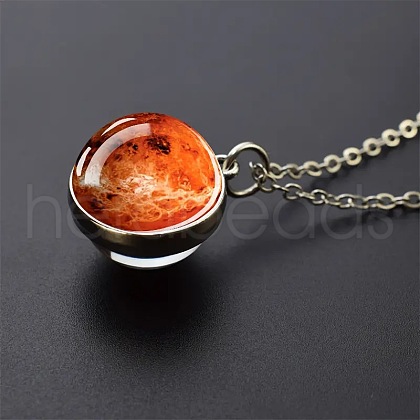 Luminous Round Alloy with Glass Planet Pendant Necklaces FS-WG4A1FF-07-1