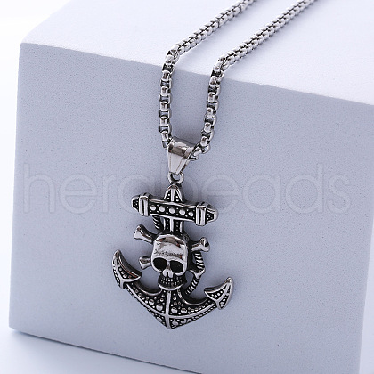 Pirate Ship Anchor Stainless Steel Pendant Retro Punk Necklaces for Men KF7399-1