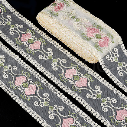 AHADERMAKER 15 Yards Polyester Embroidery Flower Mesh Ribbon SRIB-GA0001-11B-1