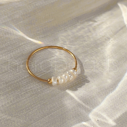 Mother's Day Jewellery 304 Stainless Steel with Natural Baroque Pearl Rondelle Beaded Finger Rings FS-WG39983-01-1