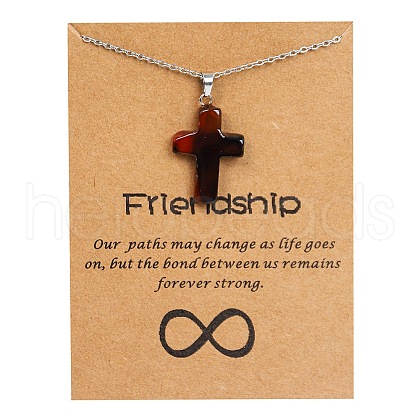 Natural Agate Cross Pendant Necklace with Stainless Steel Cable Chains PW23032793795-1