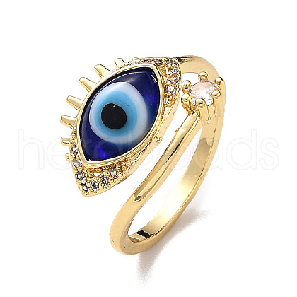 Lampwork Evil Eye Open Cuff Ring with Clear Cubic Zirconia RJEW-L104-05G-04-1