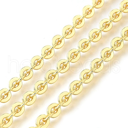 Brass Flat Round Boston Link Chains KK-V007-003G-1