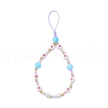 Glass & Acrylic Beaded Mobile Phone Lanyard Wrist Strap HJEW-JM01977-1