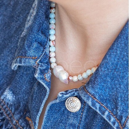 Mother's Day Jewellery Brass & Natural Baroque Pearl Keshi Pearl Beaded Necklaces for Women FS-WG8C333-07-1