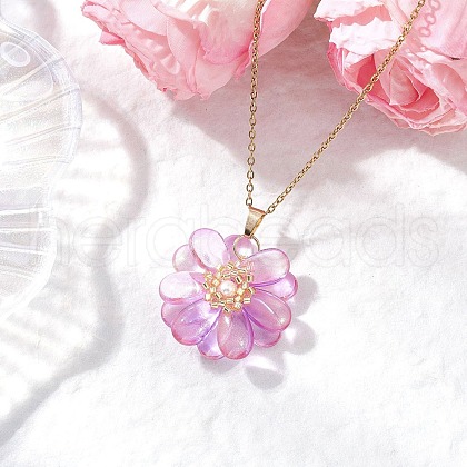 Glass Pendant Necklaces NJEW-MZ00112-01-1