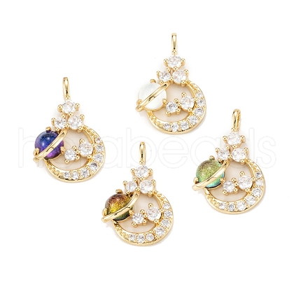 Brass Clear Cubic Zirconia Glass Pendants ZIRC-C024-21G-1