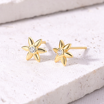 Elegant S925 Sterling Silver Clear Cubic Zirconia Flower Stud Earrings VV4671-4-1