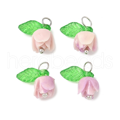Flower Shape Synthetic Shell Charms PALLOY-JF03863-01-1