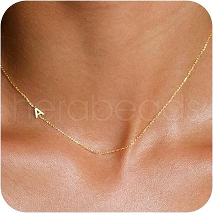 Brass Initial Link Chain Necklaces for Women FS-WG848C9-01-1