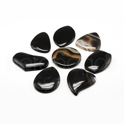 Natural Black Agate Pendants G-J307-39-1