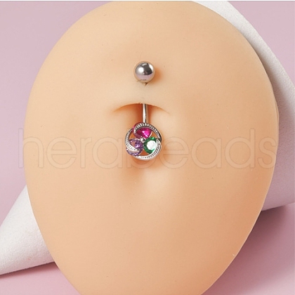 304 Stainless Steel with Colorful Rhinestone Belly Rings FS-WG2C664-05-1