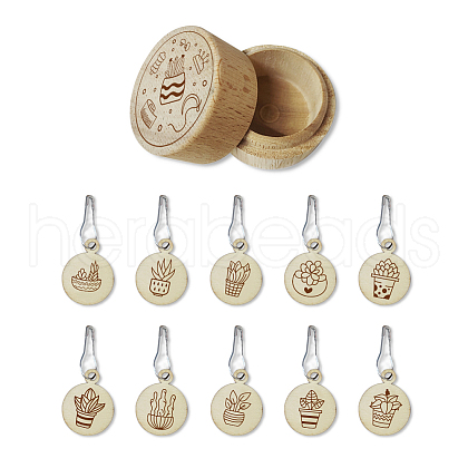 20Pcs 10 Style Round Wood Locking Stitch Markers TOOL-WH0057-004-1
