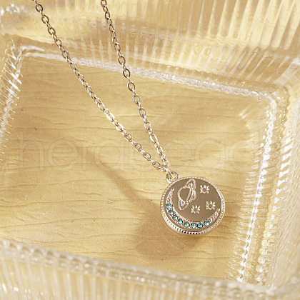 Stylish Stainless Steel Flat Round with Planet Pendant Necklaces for Women's Daily Wear XZ6371-1-1