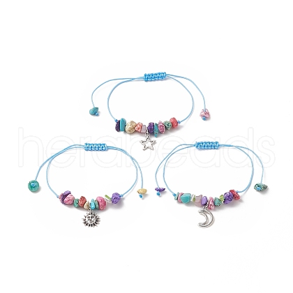 3Pcs 3 Style Moon & Star & Sun Charm Bracelets Set BJEW-JB09937-1