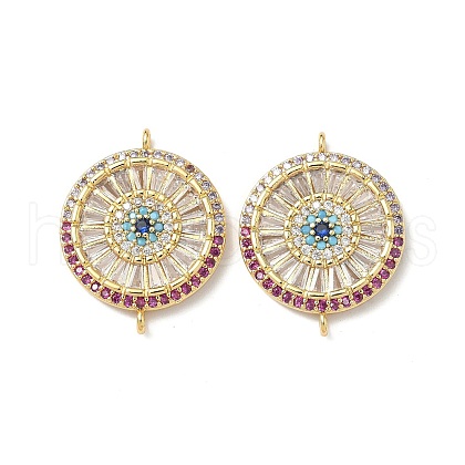 Brass Pave Colorful Cubic Zirconia Disc Connector Charms KK-Q068-52G-1
