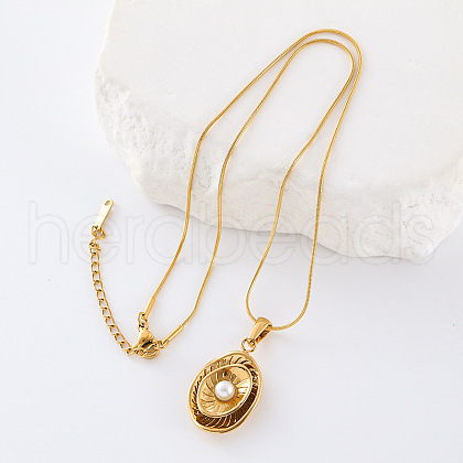 Vintage Oval Stainless Steel Pendant Necklaces for Women QZ0185-1