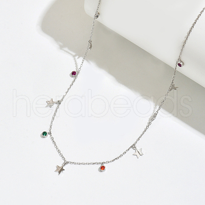Vintage 925 Sterling Silver Cubic Zirconia Star Tassel Cable Chain Necklaces for Women GO9497-2-1