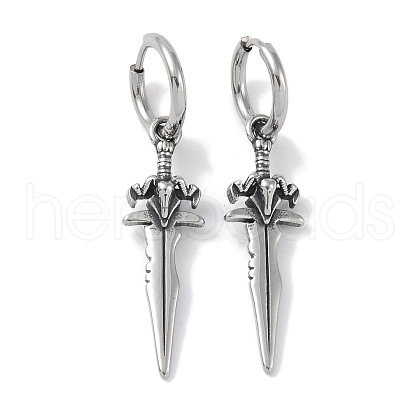 316 Surgical Stainless Steel Sword Hoop Earrings for Women EJEW-P274-15A-AS-1