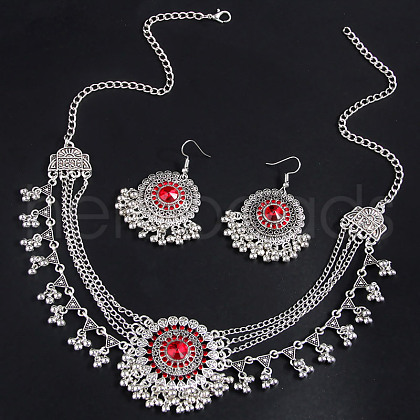 Flower Alloy Rhinestone Pendant Necklace & Dangle Earring Sets FS-WGC5482-03-1