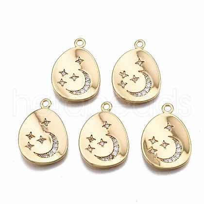 Brass Micro Pave Clear Cubic Zirconia Pendants KK-T063-73G-NF-1