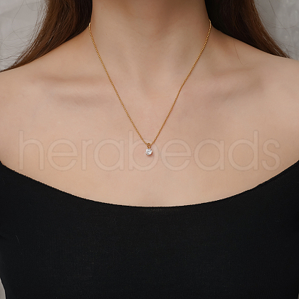 Simple Stainless Steel Pave Clear Cubic Zirconia Round Pendant Necklaces for Women's Daily Wear TJ1093-2-1