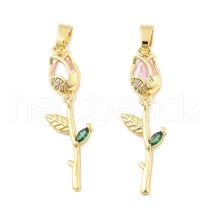 Flower Brass Micro Pave Cubic Zirconia Pendants KK-M325-07G-1