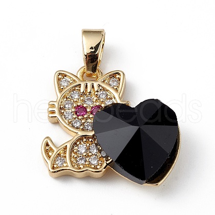 Real 18K Gold Plated Rack Plating Brass Micro Pave Cubic Zirconia Pendants KK-C015-31G-14-1