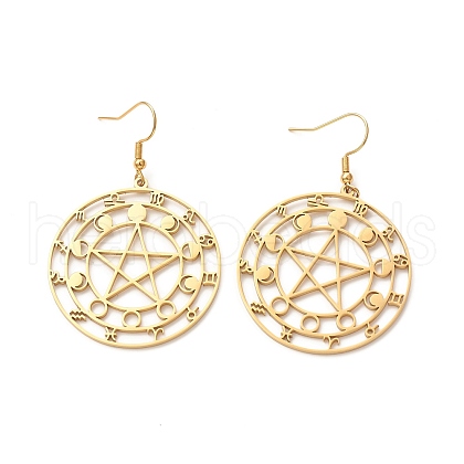 12 Constellations & Moon Phase & Star 304 Stainless Steel Dangle Earrings for Women EJEW-P222-01G-1
