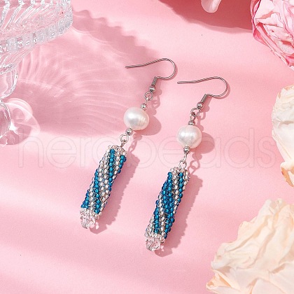 Mother's Day Jewellery Natural Pearl Dangle Earrings EJEW-MZ00307-1