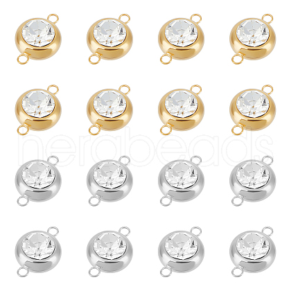 Unicraftale 16Pcs 2 Colors 304 Stainless Steel Pave Clear Cubic Zirconia Connector Charms STAS-UN0056-06-1