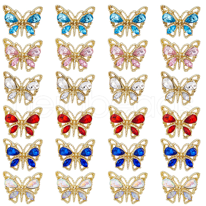 SUNNYCLUE 30Pcs 6 Colors Alloy Rhinestone Cabochons MRMJ-SC0001-19-1