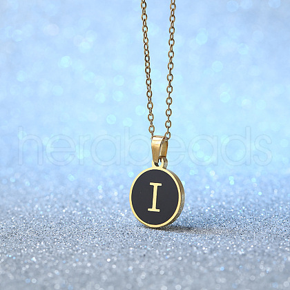 Alloy Black Enamel Disc with Initial Pendant Necklaces for Women WGEDF6F-09-1