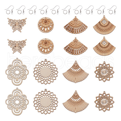  DIY Filigree Wood Dangle Earring Making Kit DIY-TA0009-68-1
