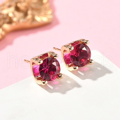 Square Brass Micro Pave Cubic Zirconin Stud Earrings EJEW-D318-03KCG-A-1