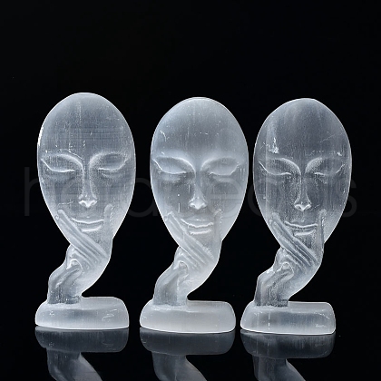 Hand Holding Face Mask Natural Selenite Figurines DJEW-PW0021-24-1
